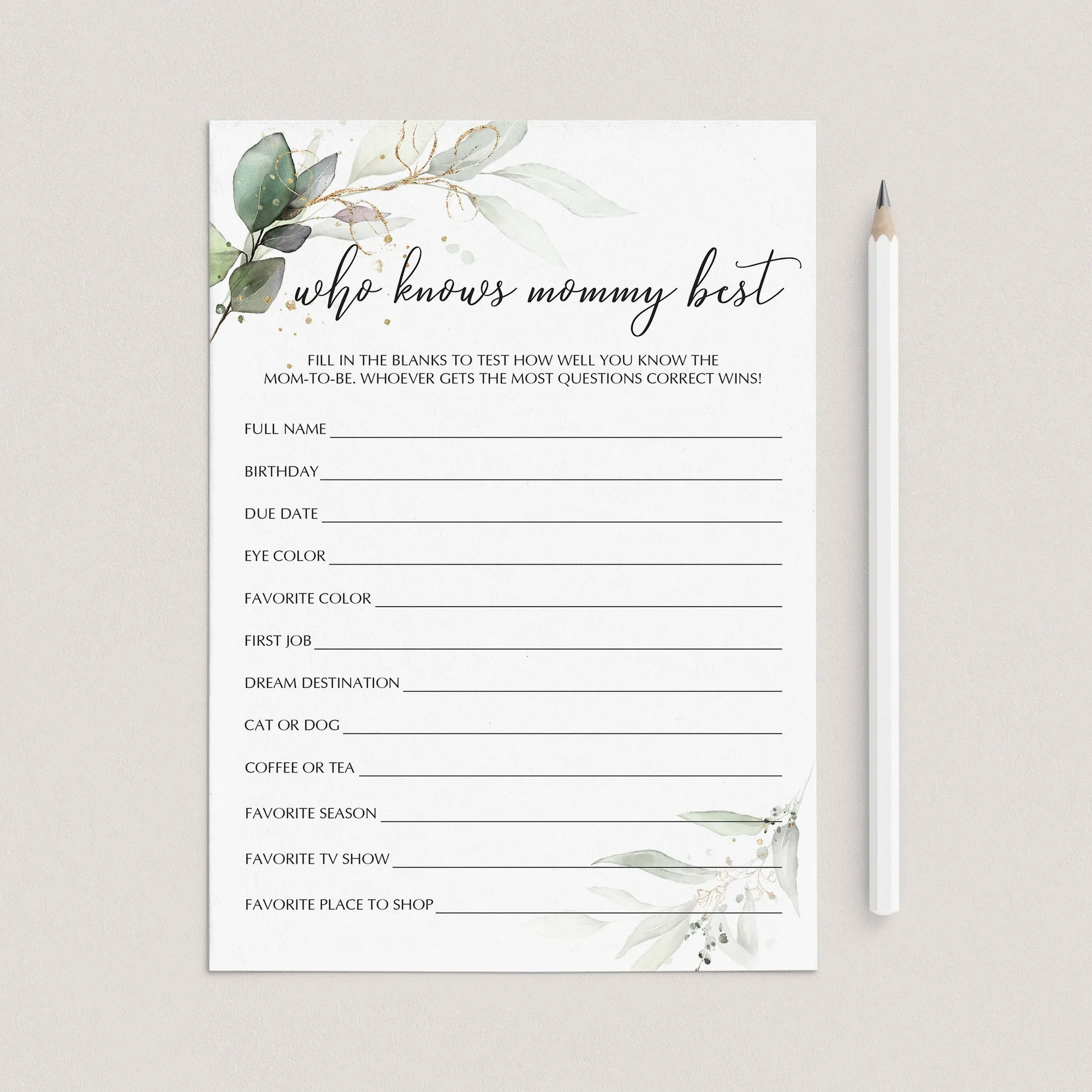 Mommy Trivia Baby Shower Game Printable