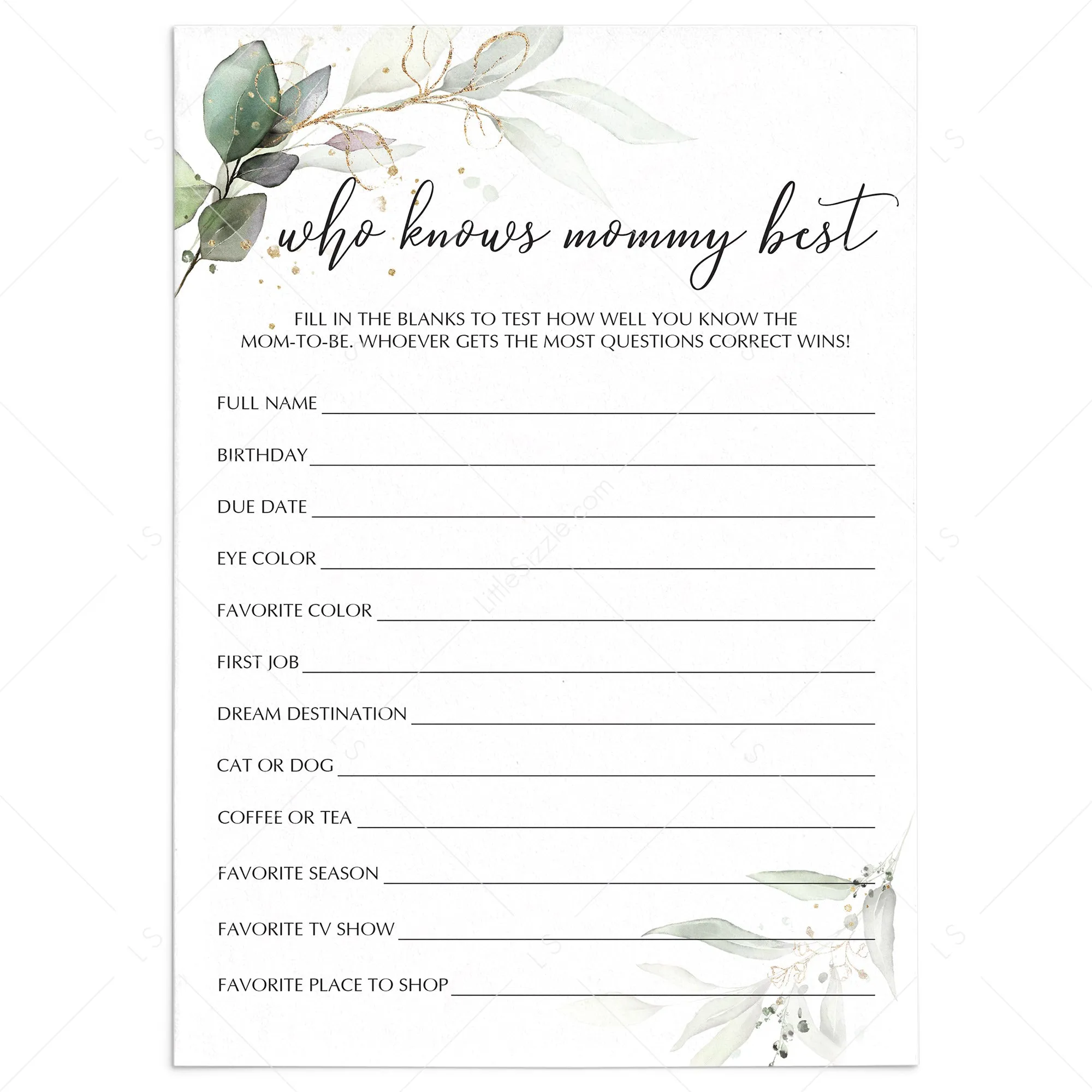 Mommy Trivia Baby Shower Game Printable