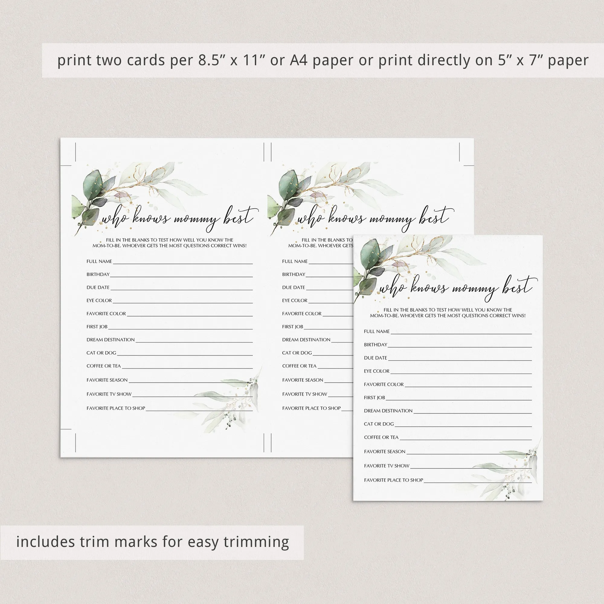 Mommy Trivia Baby Shower Game Printable