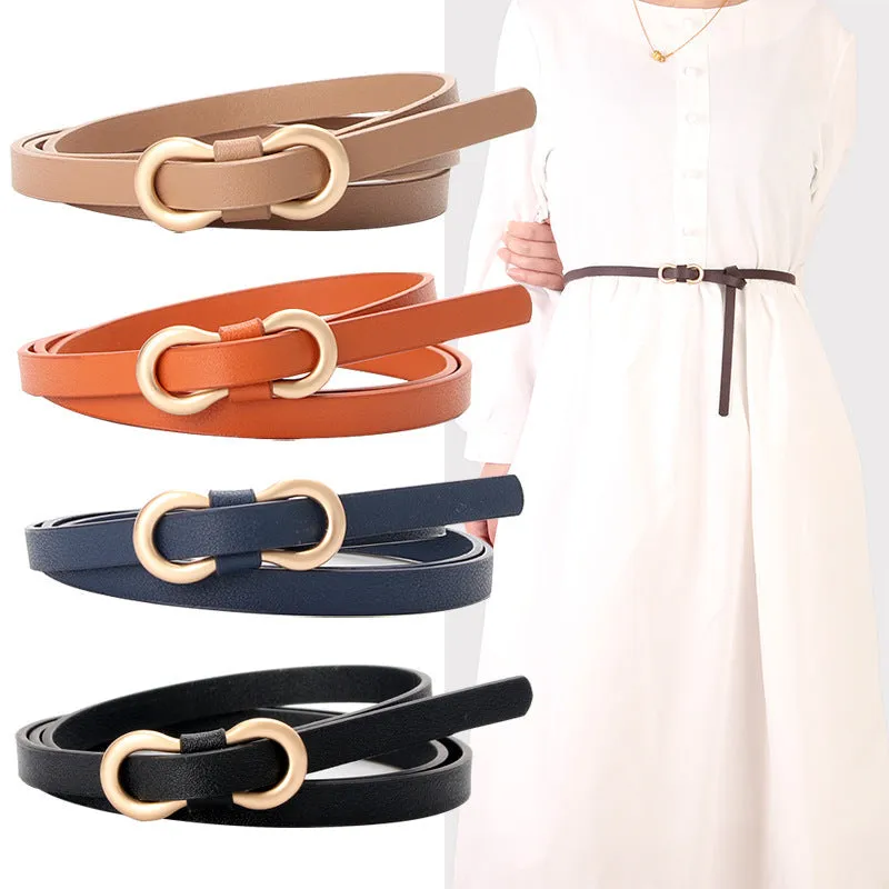 New Women's Word Buckle All-Matching Shirt Dress Narrow Belt Decorative Thin Belt