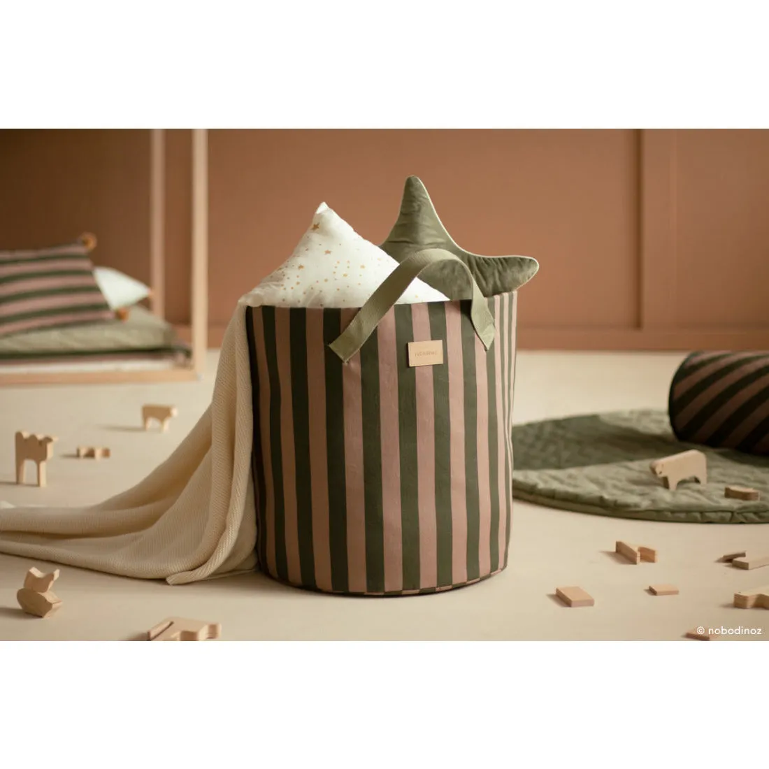 nobodinoz Majestic Toybag Green Taupe Stripes