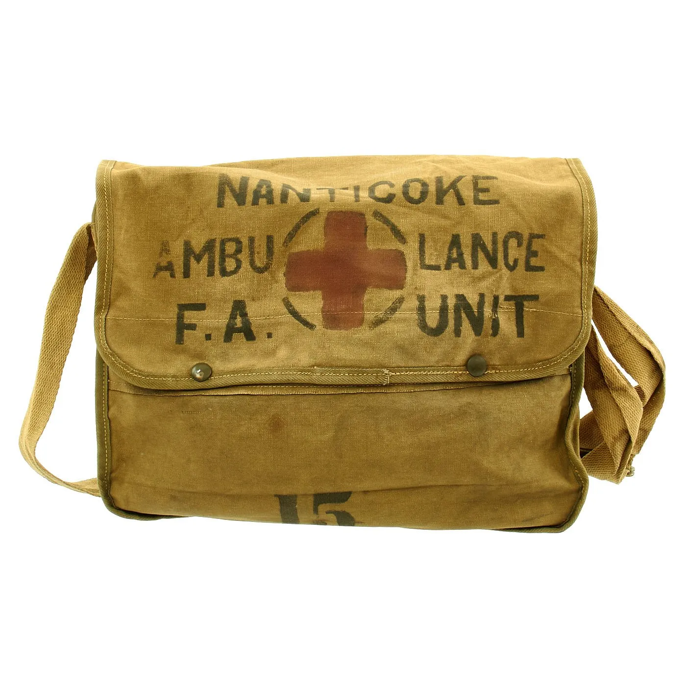 Original U.S. WWII First Aid Medic Shoulder Bag marked to Nanticoke Ambulance F.A. Unit