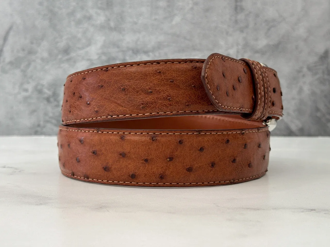 Ostrich Quill Belt: Cognac