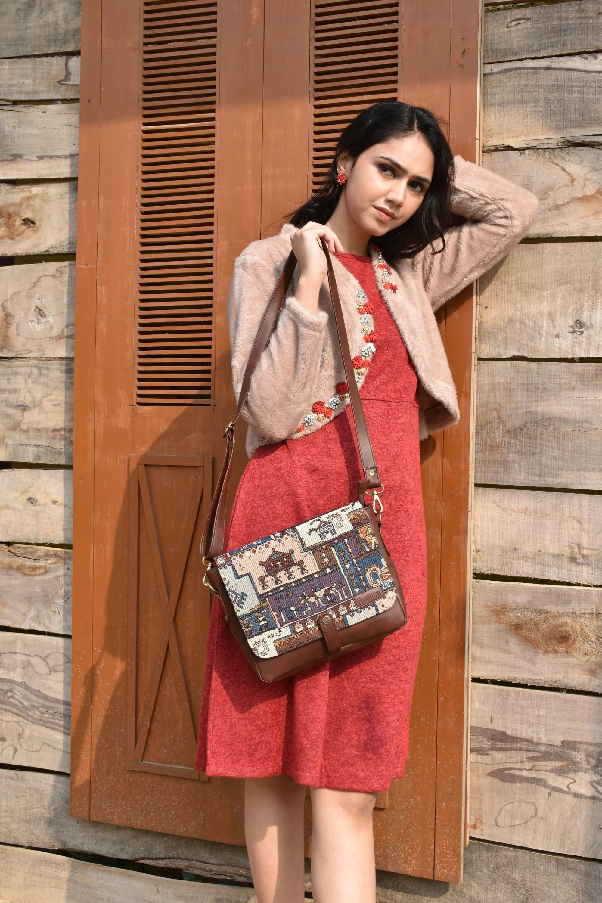 Rudhira Turkish Kilim Patch crossbody Messenger bag