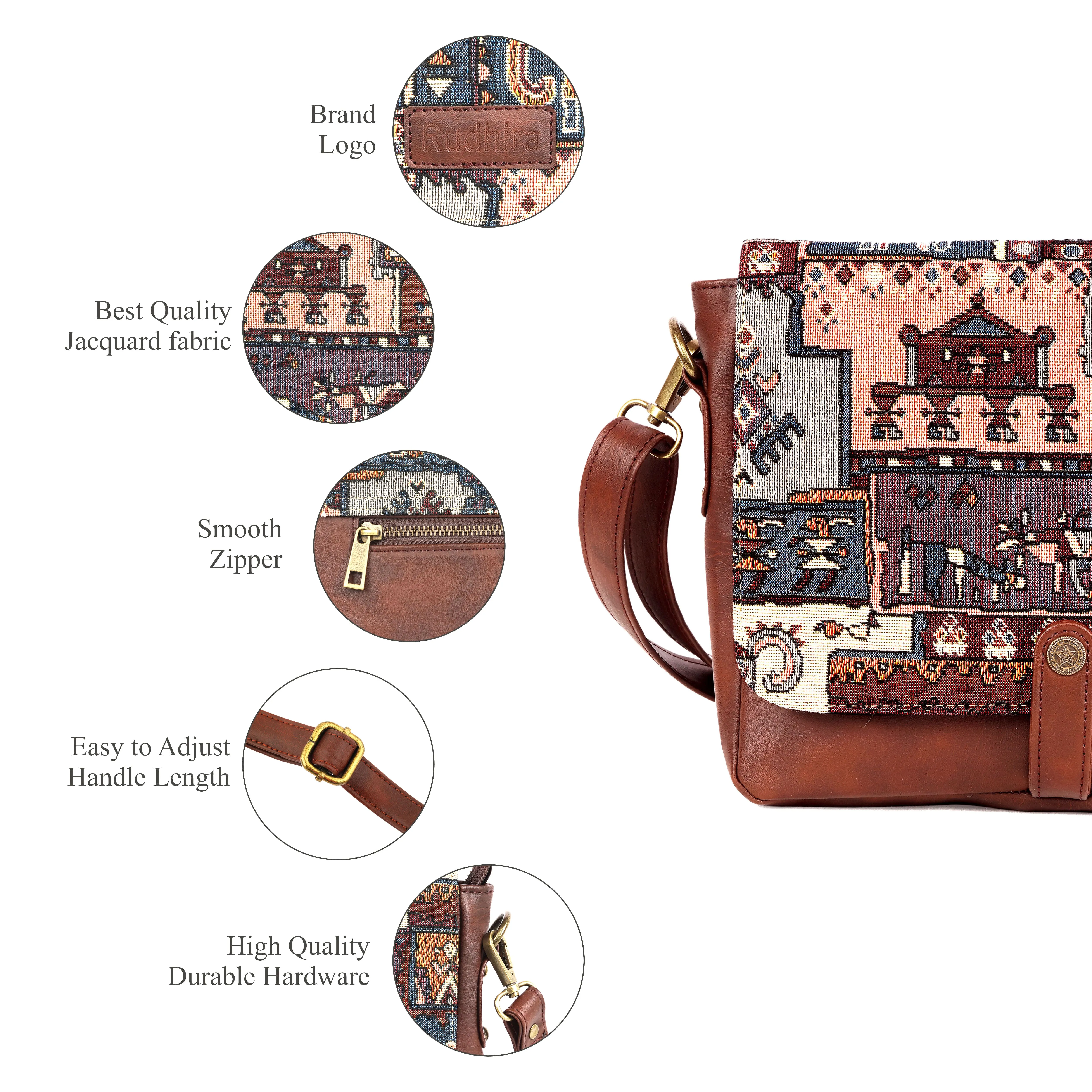 Rudhira Turkish Kilim Patch crossbody Messenger bag