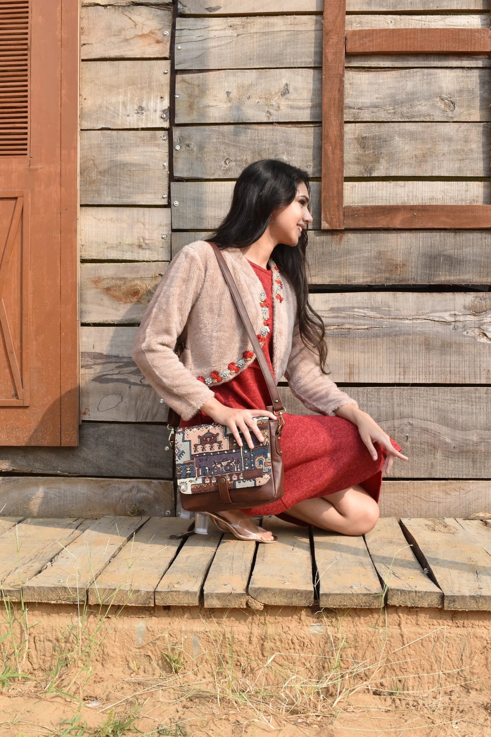 Rudhira Turkish Kilim Patch crossbody Messenger bag