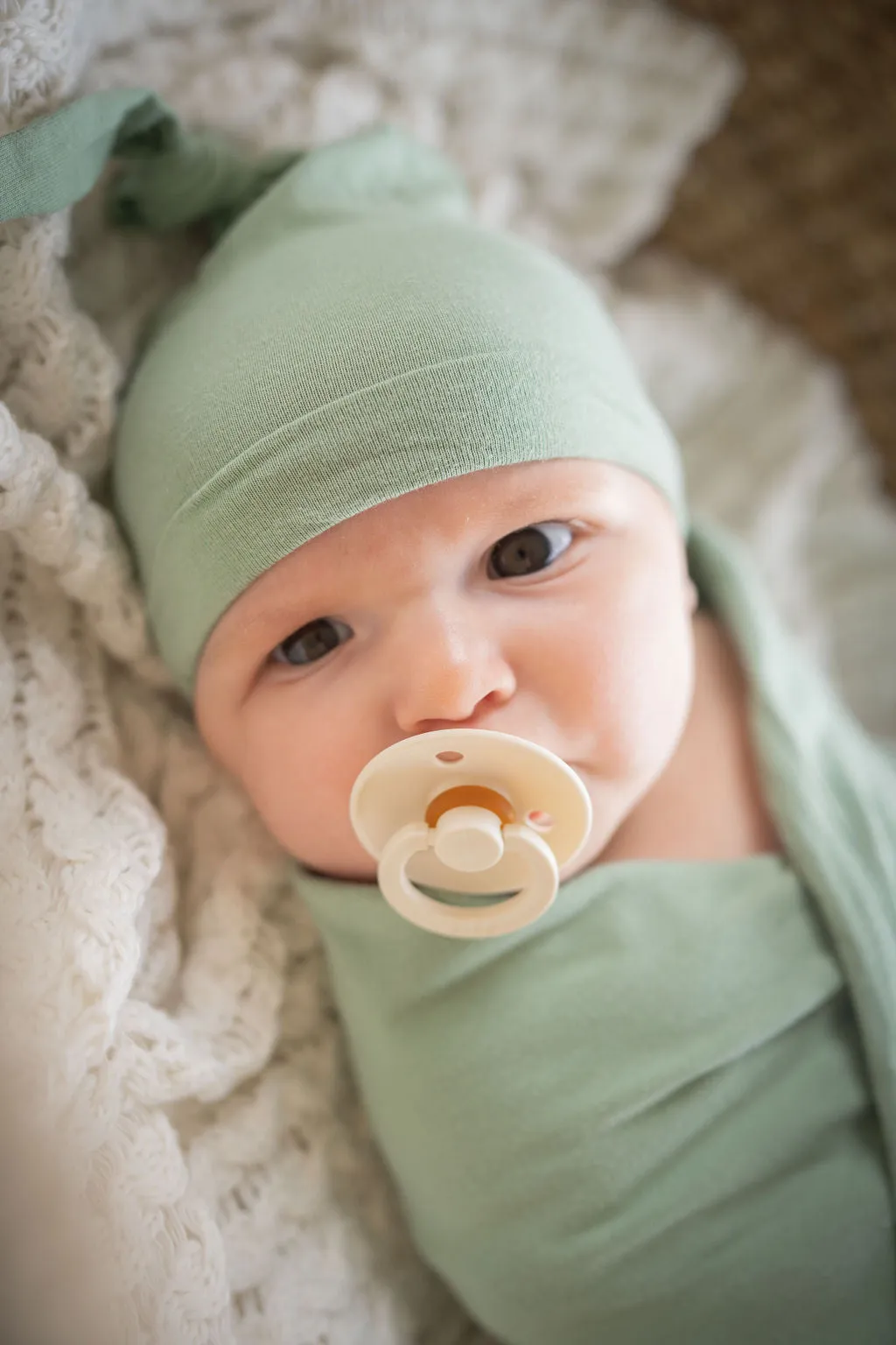 Sage Stripe Robe & Sage Newborn Swaddle Blanket Set