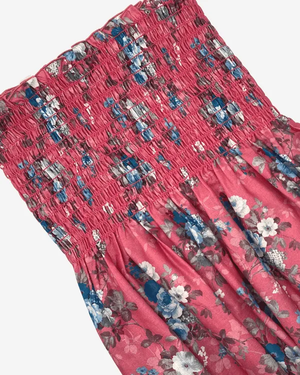 Shirred Fabric by the Yard  | Pink Blue Floral Fabric | 42"L