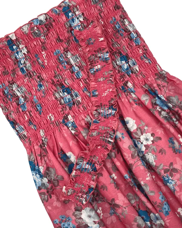Shirred Fabric by the Yard  | Pink Blue Floral Fabric | 42"L