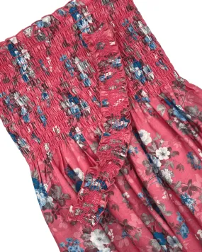 Shirred Fabric by the Yard  | Pink Blue Floral Fabric | 42"L