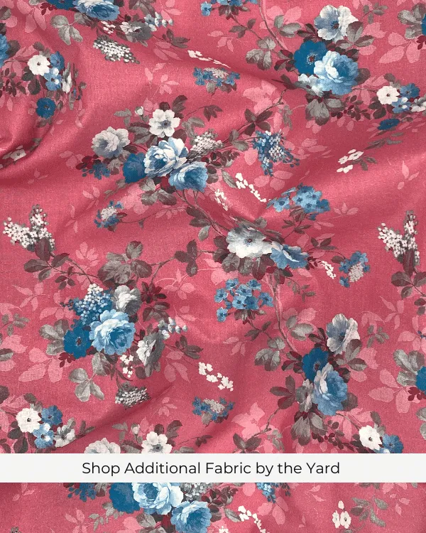 Shirred Fabric by the Yard  | Pink Blue Floral Fabric | 42"L