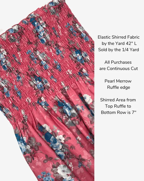 Shirred Fabric by the Yard  | Pink Blue Floral Fabric | 42"L