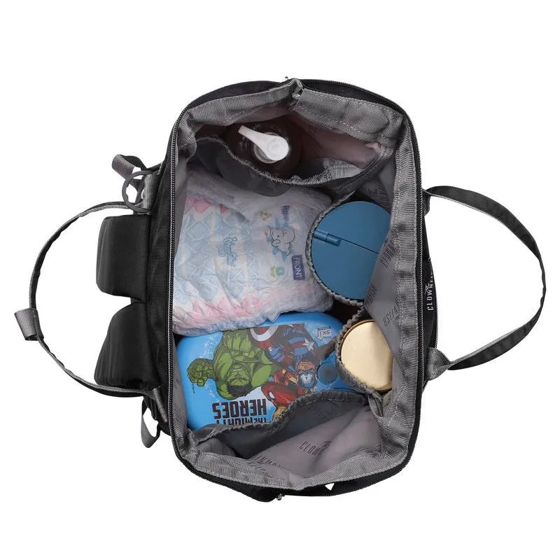 THE CLOWNFISH Diaper Dash Series Multipurpose Diaper Bag/Backpack/Nappy Bag/Handbag/Maternity Bag For Baby Essentials with Bottle Organizer & Tissues Dispensing Pocket in Polyester (Black)