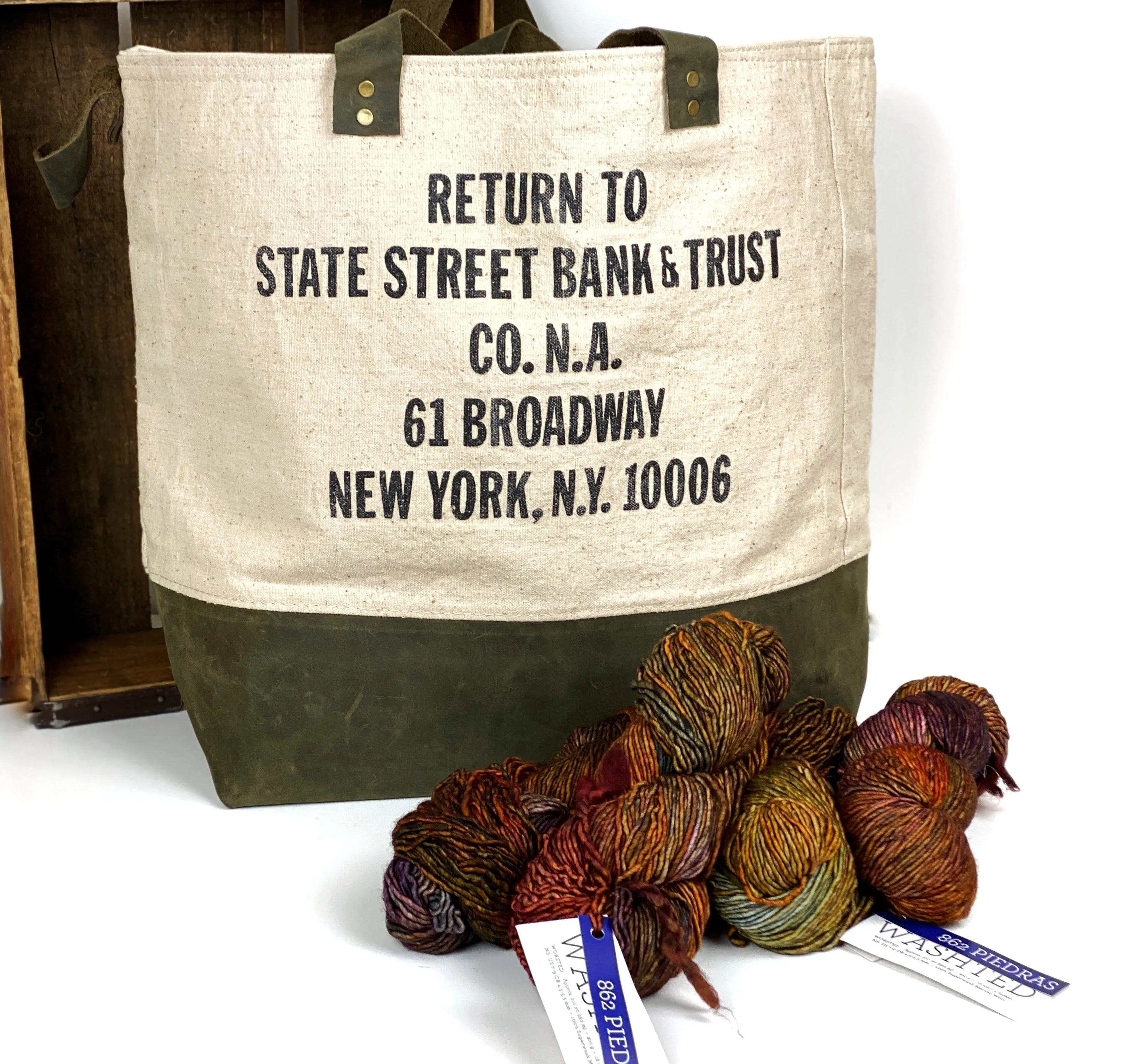 Vintage State Street Bank & Trust Broadway New York NY Upcycled Money Bag Canvas Tote Project Beach Carryall
