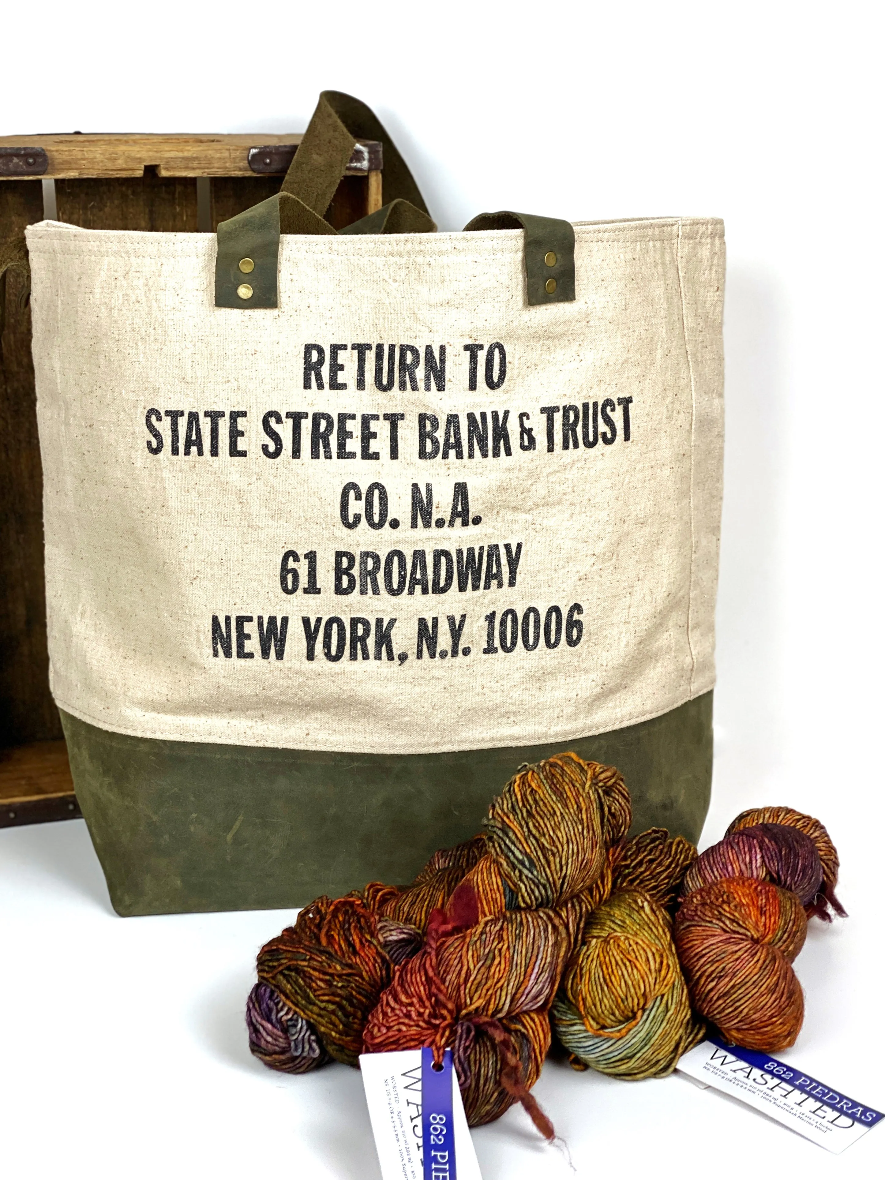 Vintage State Street Bank & Trust Broadway New York NY Upcycled Money Bag Canvas Tote Project Beach Carryall