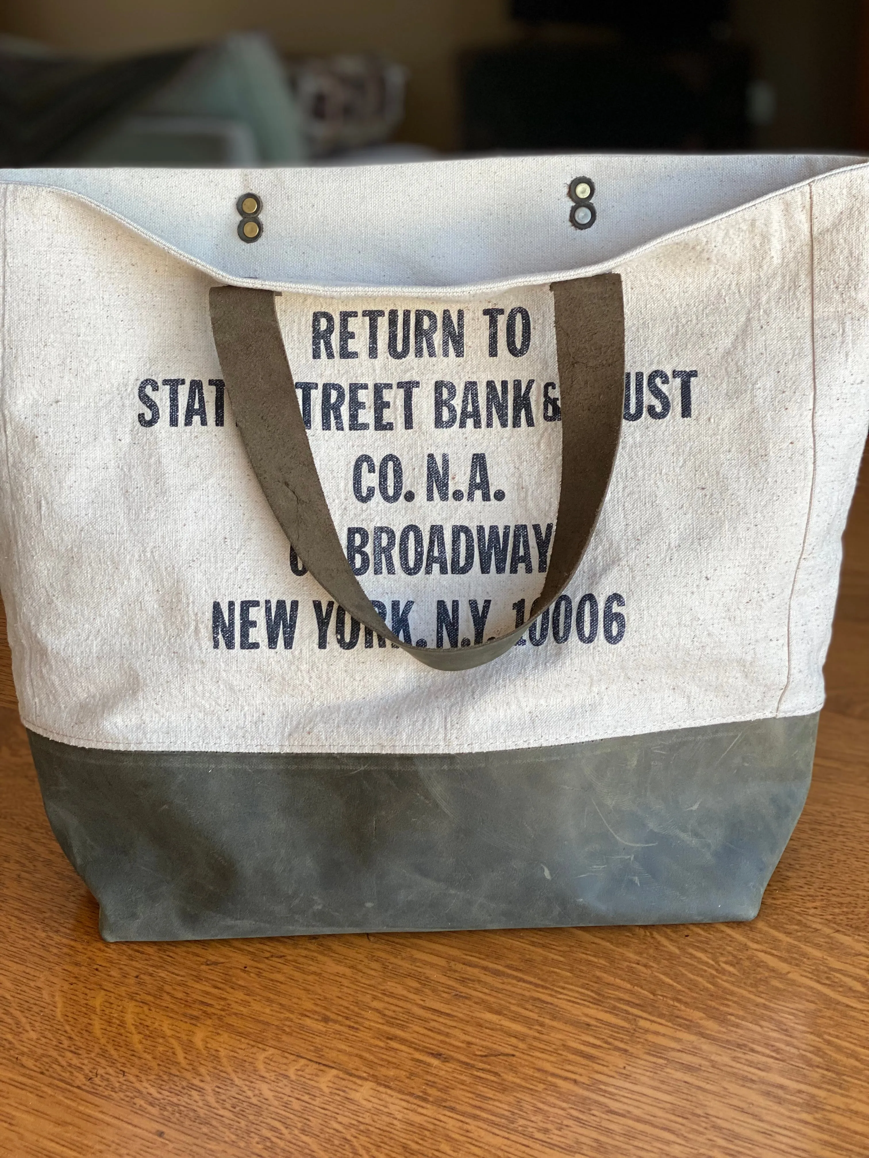 Vintage State Street Bank & Trust Broadway New York NY Upcycled Money Bag Canvas Tote Project Beach Carryall