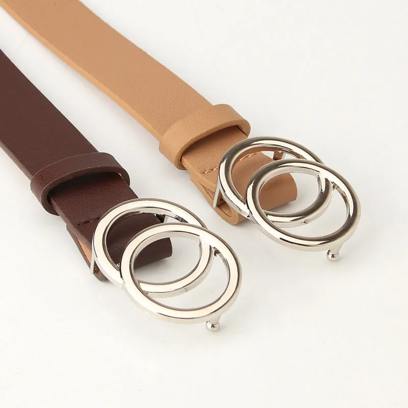 Women's Cross-Border Trendy Double Ring Buckle Belt Fashionable Simple Women's Ins Style Wide Belt