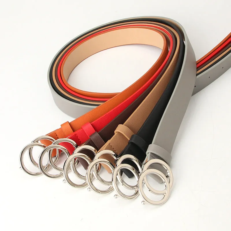 Women's Cross-Border Trendy Double Ring Buckle Belt Fashionable Simple Women's Ins Style Wide Belt