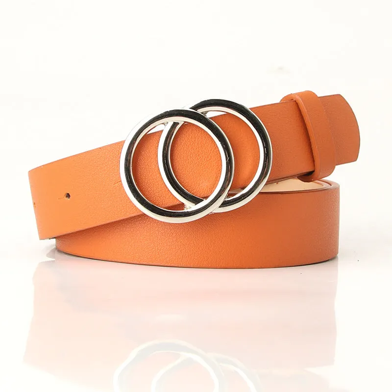 Women's Cross-Border Trendy Double Ring Buckle Belt Fashionable Simple Women's Ins Style Wide Belt