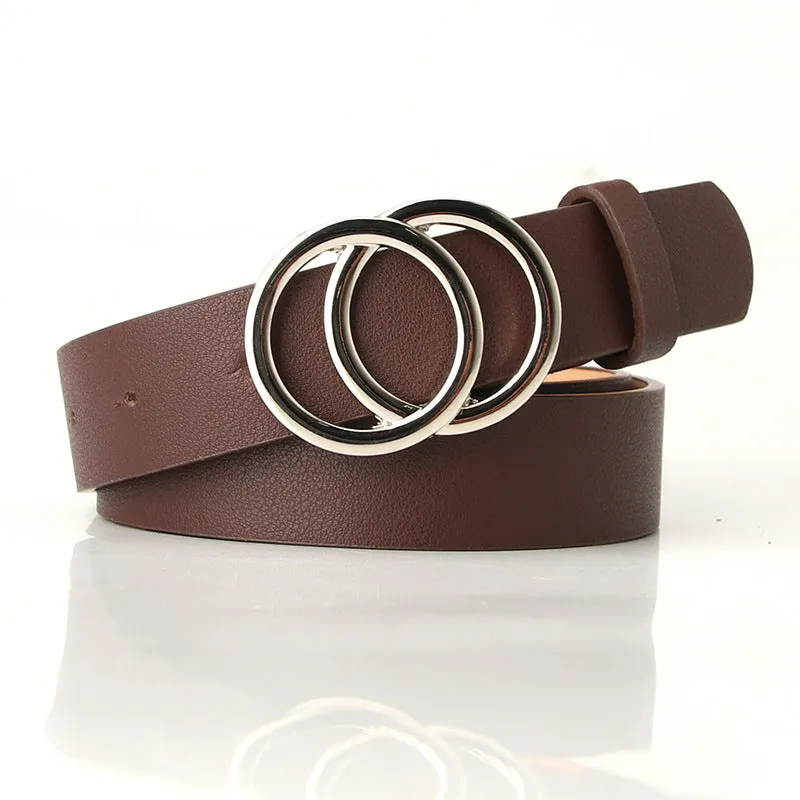 Women's Cross-Border Trendy Double Ring Buckle Belt Fashionable Simple Women's Ins Style Wide Belt