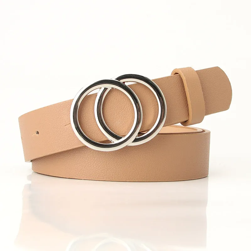 Women's Cross-Border Trendy Double Ring Buckle Belt Fashionable Simple Women's Ins Style Wide Belt