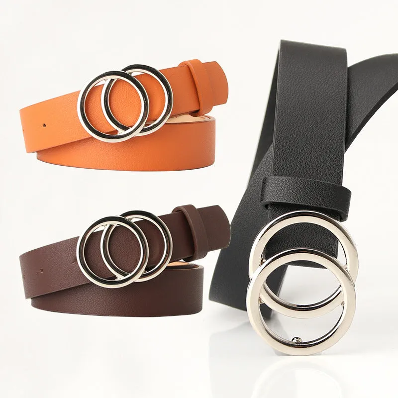 Women's Cross-Border Trendy Double Ring Buckle Belt Fashionable Simple Women's Ins Style Wide Belt