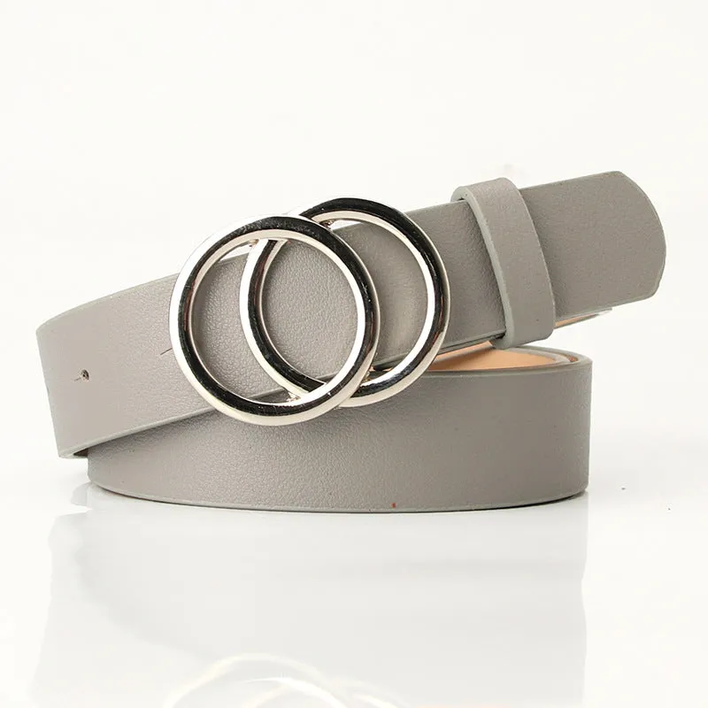 Women's Cross-Border Trendy Double Ring Buckle Belt Fashionable Simple Women's Ins Style Wide Belt